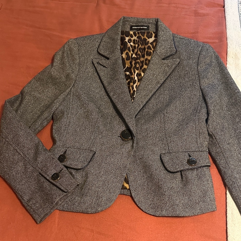 Express Gray Blazer with Leopard Print Lining